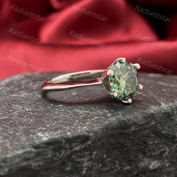 NEW Certified 3 ct. t.w. Dark Blue Green Moissanite Solitaire 6 Prong Ring - Picture 5 of 8